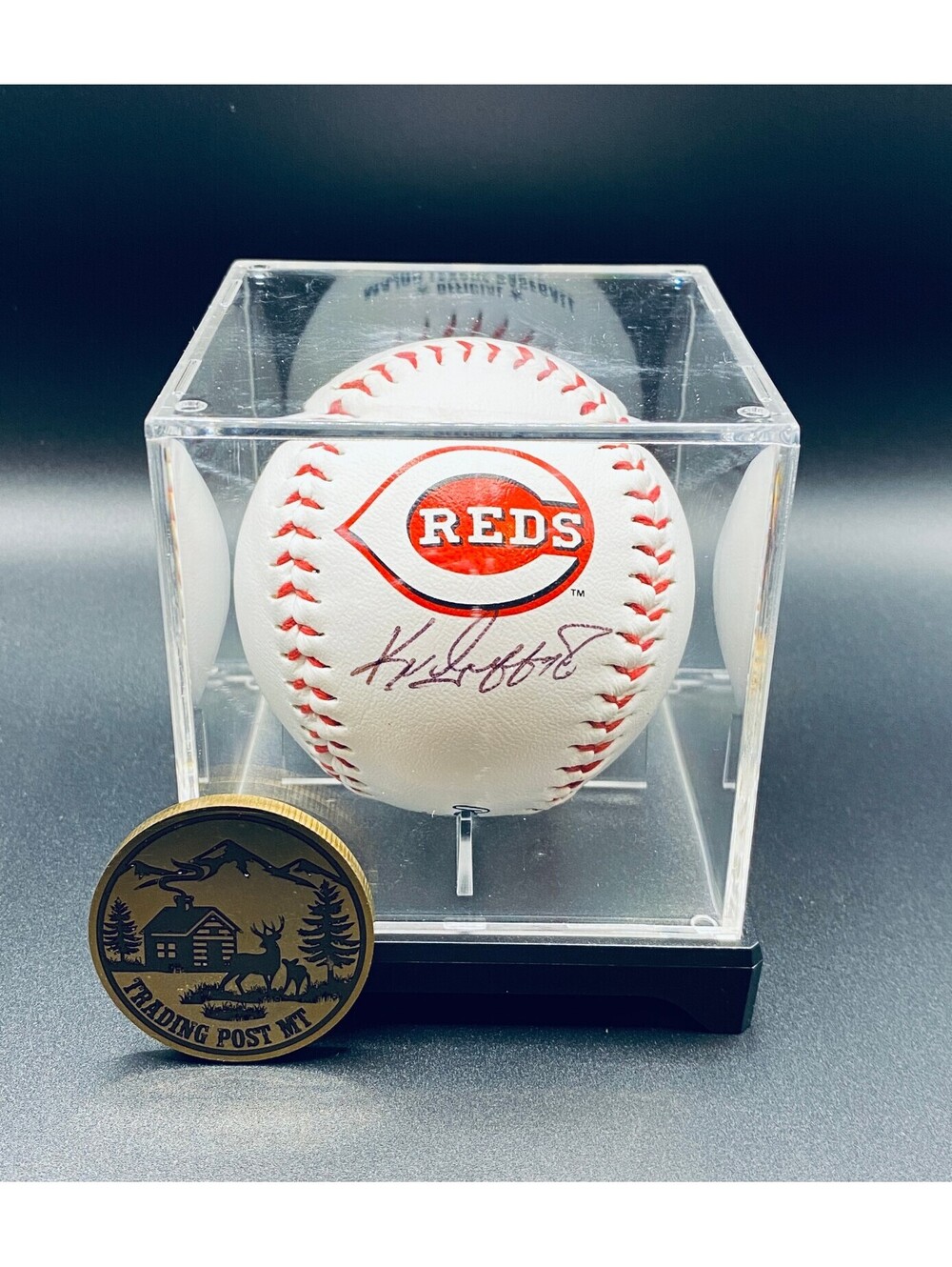 Ken Griffey Jr. Signed Logo Baseball In Case With COA (Reds)